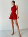 SHEIN Mono corto elegante de mujer con volantes rojos y corte en A - Quierox - Tienda Online