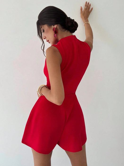 SHEIN Mono corto elegante de mujer con volantes rojos y corte en A - Quierox - Tienda Online