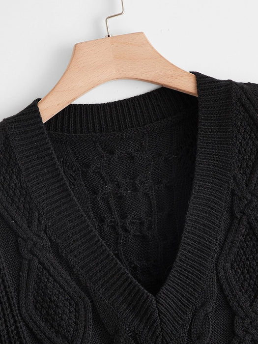 SHEIN MOOSTA Plus Chaleco tipo suéter de punto trenzado - Quierox - Tienda Online