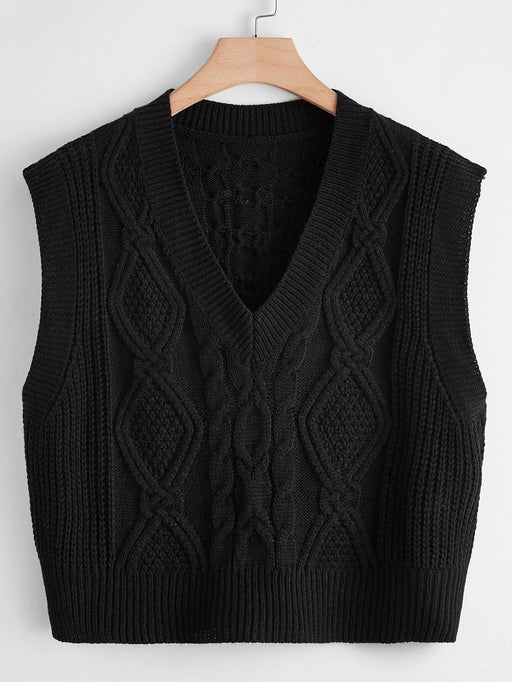 SHEIN MOOSTA Plus Chaleco tipo suéter de punto trenzado - Quierox - Tienda Online