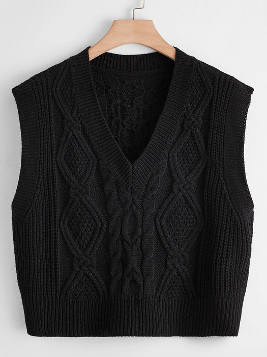 SHEIN MOOSTA Plus Chaleco tipo suéter de punto trenzado - Quierox - Tienda Online