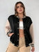 SHEIN MOOSTA Plus Chaqueta de dos tonos con hombros caídos y ribete de rayas con gráfico de letras - Quierox - Tienda Online