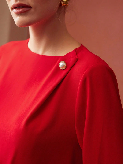 SHEIN MOTF PREMIUM Blusa con botones de perla - Quierox - Tienda Online