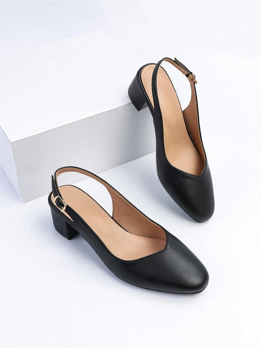 Shein Mujer Tacones minimalista con tacón grueso elegante negro - Quierox - Tienda Online