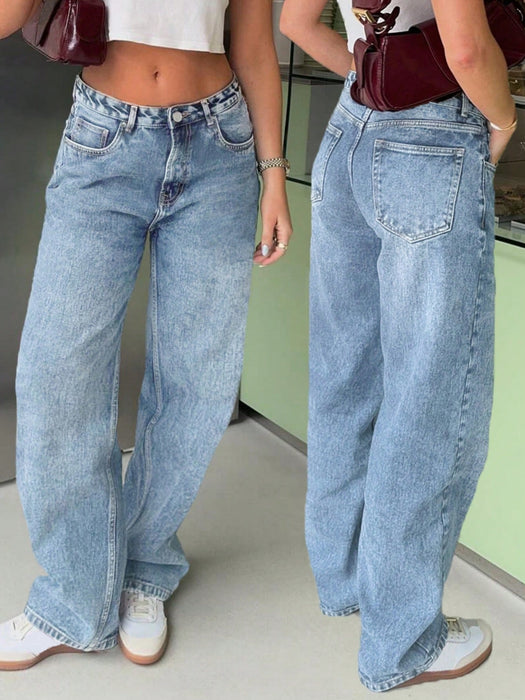 SHEIN MYOURSA Jeans de pierna recta y tiro bajo para mujer - Quierox - Tienda Online
