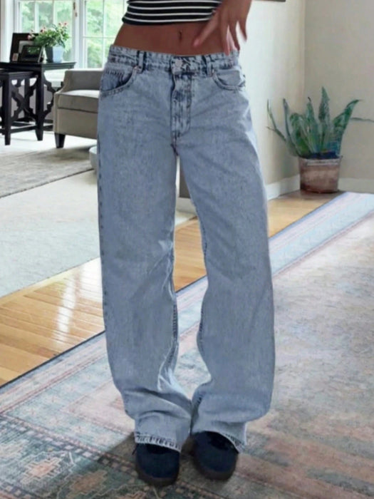 SHEIN MYOURSA Jeans de pierna recta y tiro bajo para mujer - Quierox - Tienda Online