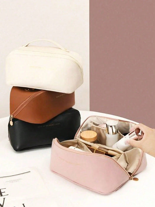 Shein Neceser impermeable de piel sintética para maquillaje de doble capa de gran capacidad - Quierox - Tienda Online