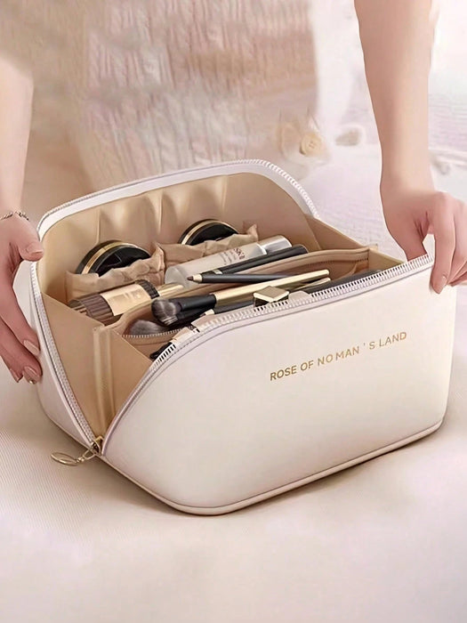 Shein Neceser impermeable de piel sintética para maquillaje de doble capa de gran capacidad - Quierox - Tienda Online