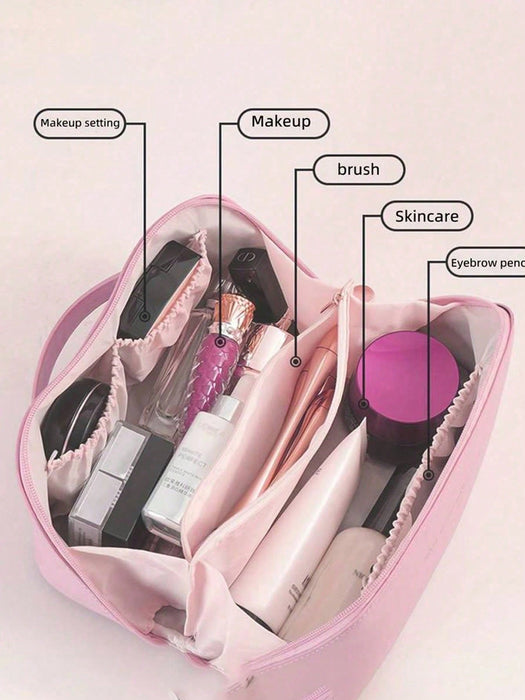 Shein Neceser impermeable de piel sintética para maquillaje de doble capa de gran capacidad - Quierox - Tienda Online