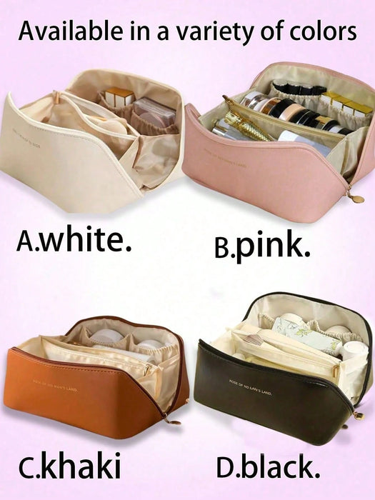 Shein Neceser impermeable de piel sintética para maquillaje de doble capa de gran capacidad - Quierox - Tienda Online