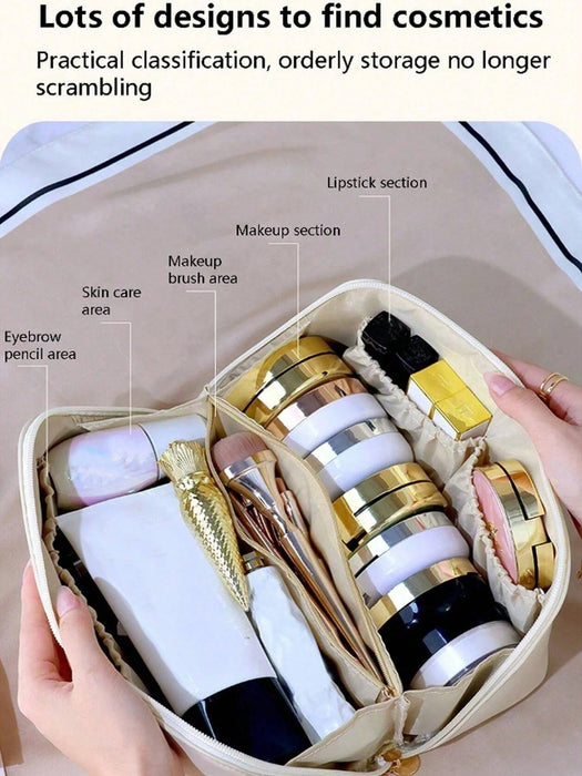 Shein Neceser impermeable de piel sintética para maquillaje de doble capa de gran capacidad - Quierox - Tienda Online