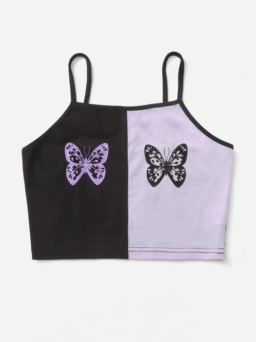 SHEIN Niñas Top de tirantes de dos tonos con estampado de mariposa con pantalones - Quierox - Tienda Online