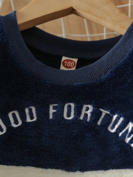 SHEIN Niñitos Pullover de color combinado con bordado de letra de franela & Pantalones - Quierox - Tienda Online