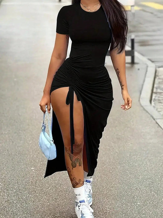 SHEIN NostaNoir Vestido De Mujer Bodycon De Diseño Dividido Con Cordón Y Color Sólido - Quierox - Tienda Online