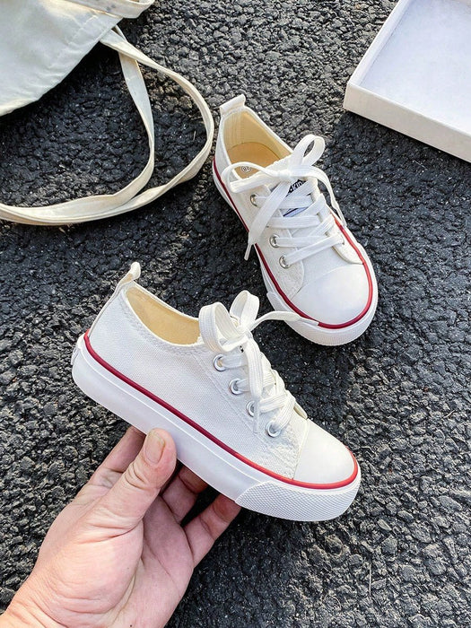 Shein OPOEE Zapatillas de lona blancas deportivas de media caña para niños - Quierox - Tienda Online
