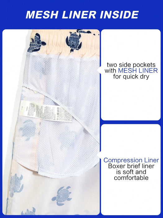 SHEIN Palasendo Pantalones cortos de playa de estilo informal con estampado de tortuga - Quierox - Tienda Online