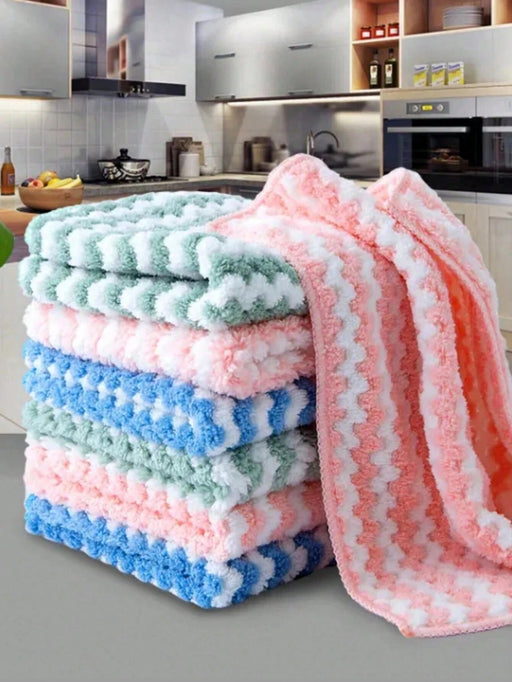 SHEIN Paño de cocina de ion grueso y ondulado, surtido de 5 unidades, de vellón coral a raya - Quierox - Tienda Online
