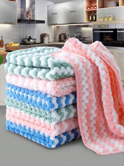 SHEIN Paño de cocina de ion grueso y ondulado, surtido de 5 unidades, de vellón coral a raya - Quierox - Tienda Online