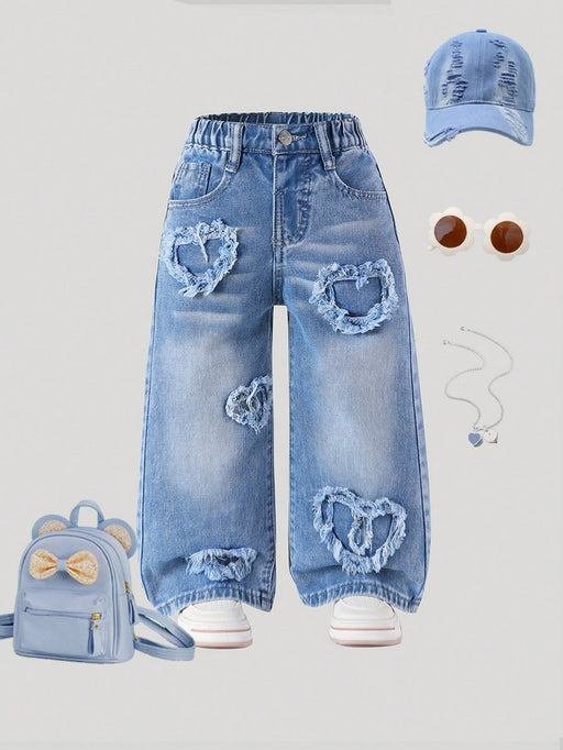 SHEIN Pantalones anchos con parche de corazón bordado, cintura elástica - Quierox - Tienda Online