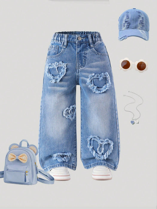 SHEIN Pantalones anchos con parche de corazón bordado, cintura elástica - Quierox - Tienda Online