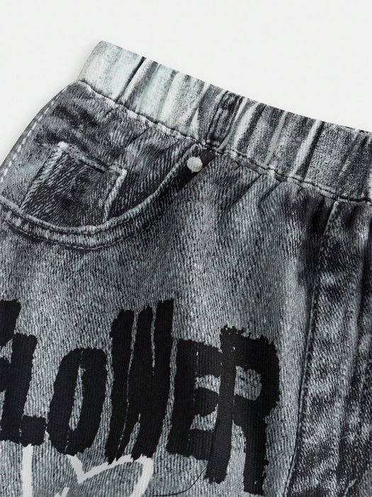 SHEIN Pantalones anchos holgados con efecto vaquero y estampado de grafiti - Quierox - Tienda Online