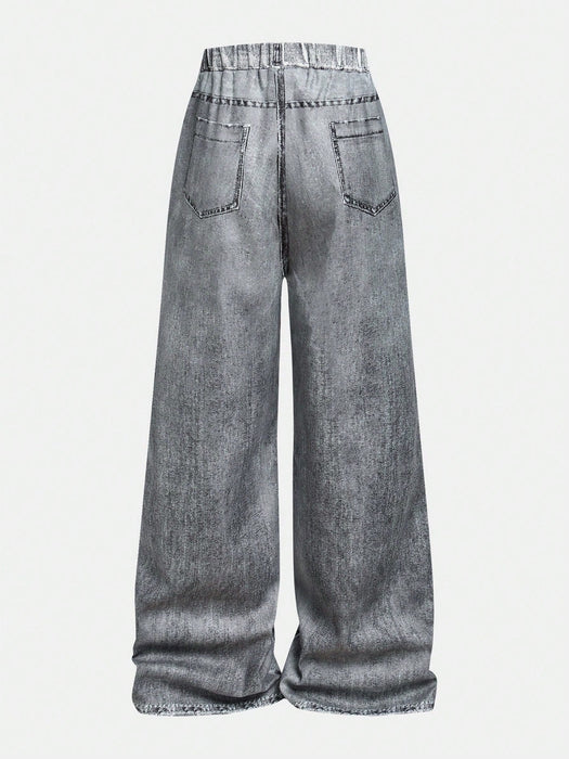 SHEIN Pantalones anchos holgados con efecto vaquero y estampado de grafiti - Quierox - Tienda Online