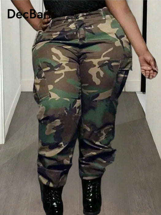 Shein Pantalones cargo casuales con bolsillos de camuflaje para mujer de talla grande - Quierox - Tienda Online