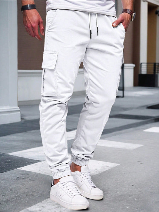 SHEIN Pantalones cargo casuales versátiles con cordón ajustable en la cintura para hombre - Quierox - Tienda Online