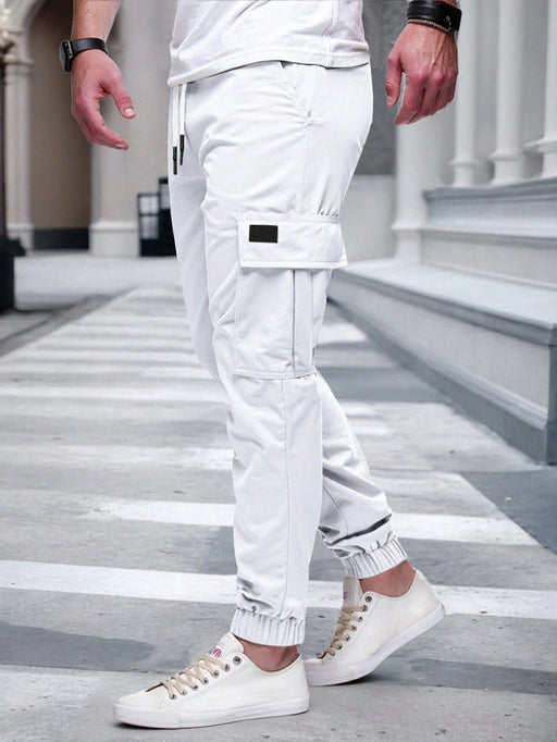 SHEIN Pantalones cargo casuales versátiles con cordón ajustable en la cintura para hombre - Quierox - Tienda Online