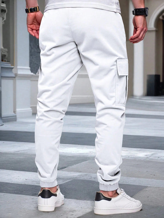 SHEIN Pantalones cargo casuales versátiles con cordón ajustable en la cintura para hombre - Quierox - Tienda Online