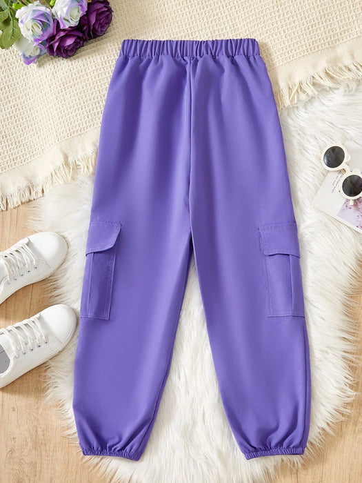 SHEIN Pantalones cargo casuales y sencillos para chicas preadolescentes - Quierox - Tienda Online