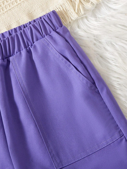 SHEIN Pantalones cargo casuales y sencillos para chicas preadolescentes - Quierox - Tienda Online