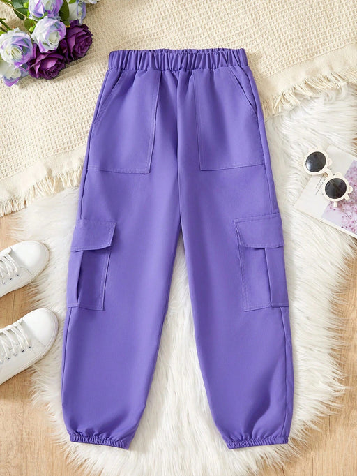 SHEIN Pantalones cargo casuales y sencillos para chicas preadolescentes - Quierox - Tienda Online