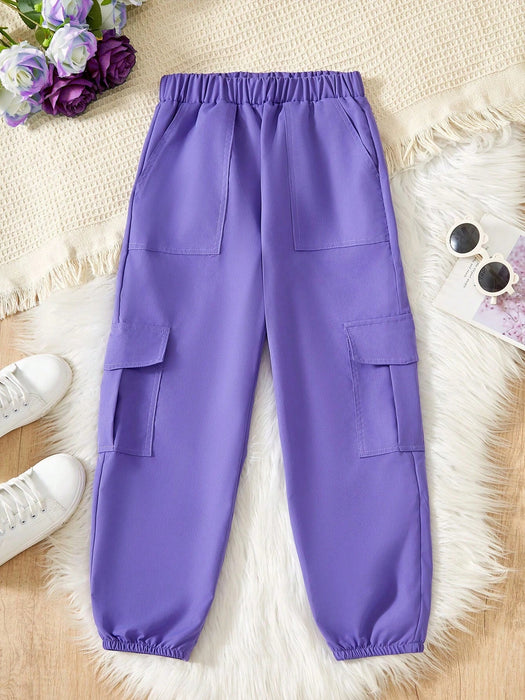 SHEIN Pantalones cargo casuales y sencillos para chicas preadolescentes - Quierox - Tienda Online