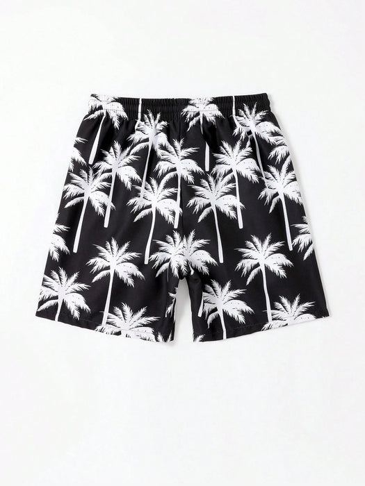 SHEIN Pantalones Cortos De Baño Para Niños Preadolescentes Con Estampado De Palmeras - Quierox - Tienda Online