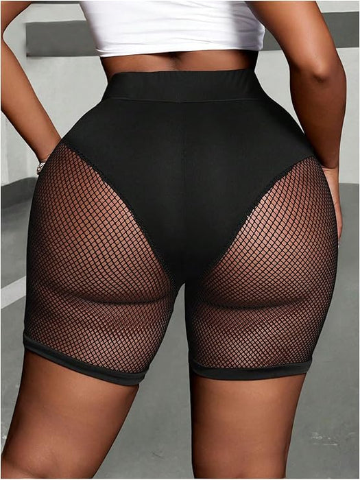 SHEIN Pantalones cortos de malla para mujer, de talla grande, con cintura alta - Quierox - Tienda Online