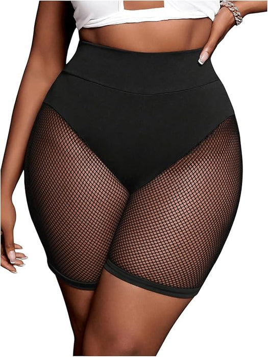 SHEIN Pantalones cortos de malla para mujer, de talla grande, con cintura alta - Quierox - Tienda Online