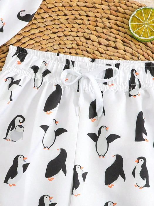 SHEIN Pantalones cortos de playa de niño con estampado en tela tejida y sombrero - Quierox - Tienda Online