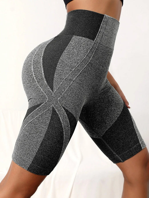 Shein Pantalones cortos deportivos con control de barriga de dos tonos futuristas de yoga - Quierox - Tienda Online