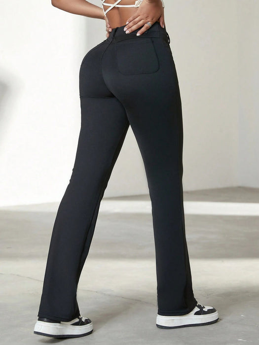 SHEIN Pantalones de yoga de pierna recta, elásticos, ajustados y con bolsillos - Quierox - Tienda Online
