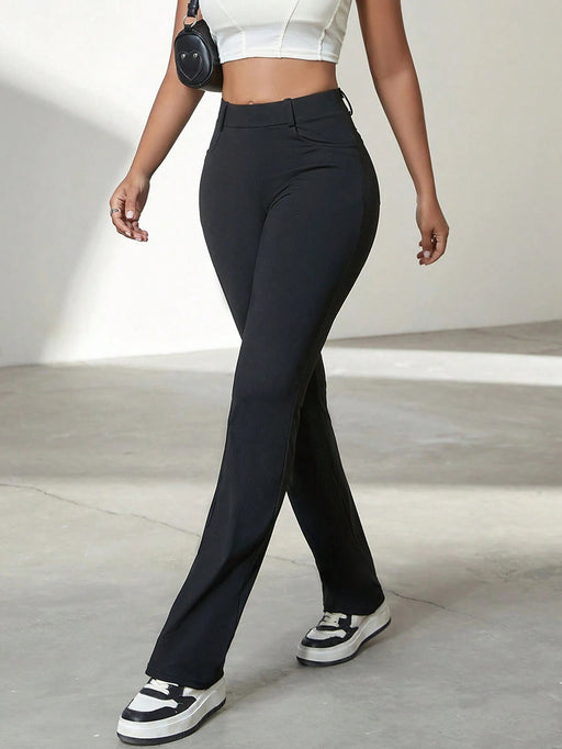 SHEIN Pantalones de yoga de pierna recta, elásticos, ajustados y con bolsillos - Quierox - Tienda Online