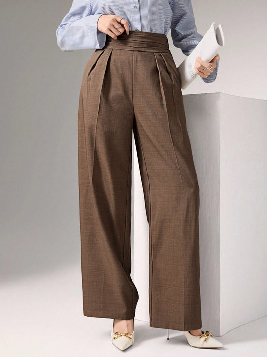 SHEIN Pantalones elegantes de pierna ancha con cintura alta y pliegues de Heiryn - Quierox - Tienda Online