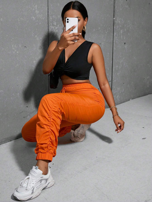 SHEIN Pantalones fruncidos con nudo en la parte delantera Slayr - Quierox - Tienda Online