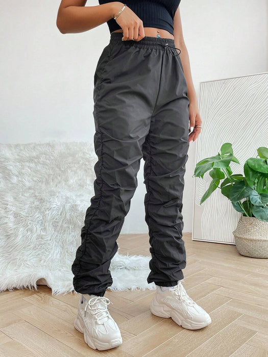 Shein Pantalones paracaídas de cintura alta con cordón - Quierox - Tienda Online