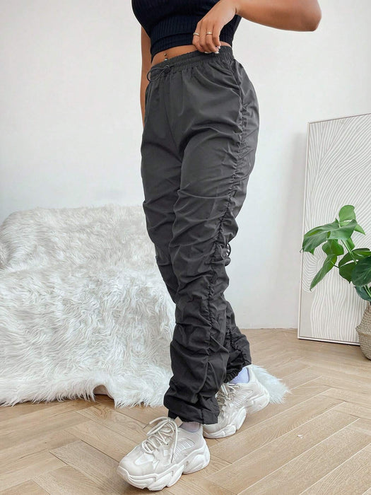 Shein Pantalones paracaídas de cintura alta con cordón - Quierox - Tienda Online