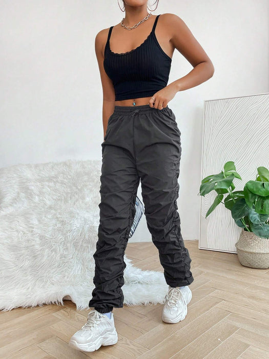Shein Pantalones paracaídas de cintura alta con cordón - Quierox - Tienda Online