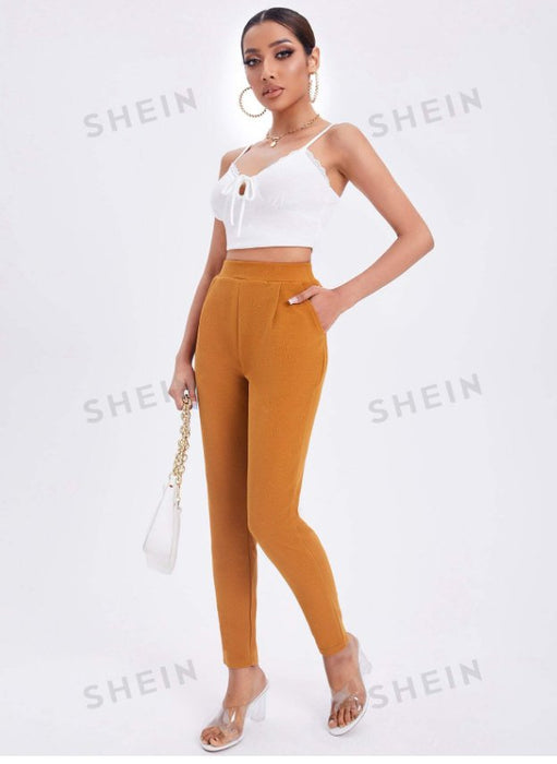 SHEIN Pantalones pitillo con bolsillos oblicuos y diseño liso Essnce - Quierox - Tienda Online