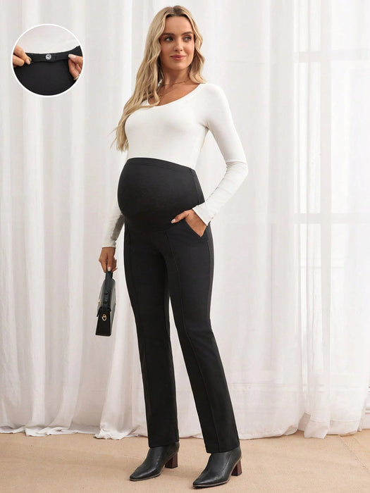 SHEIN Pantalones pitillo de unicolor de talle alto versátiles y casuales para el embarazo - Quierox - Tienda Online