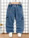 SHEIN Pantalones vaqueros cargo Genkimix Kids para niño, corte holgado, pierna recta y costuras en contraste - Quierox - Tienda Online