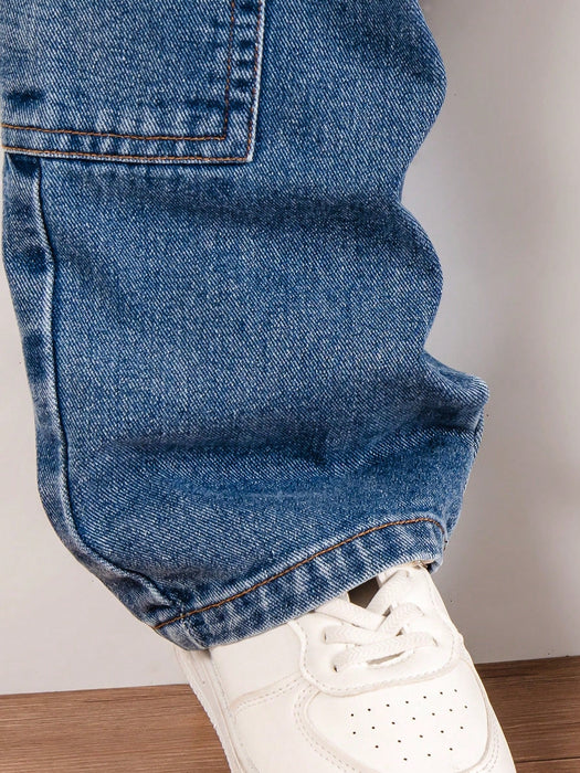 SHEIN Pantalones vaqueros cargo Genkimix Kids para niño, corte holgado, pierna recta y costuras en contraste - Quierox - Tienda Online